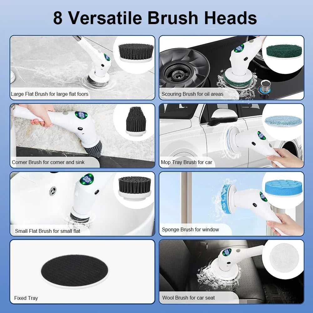 Koadclo | 8-in-1 Multifunctional Electric Cleaning Brush – Wireless & Rotating for Bathroom, Kitchen & Windows