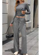 Ribbed Crop Top & Wide-Leg Trouser Co-ord Set