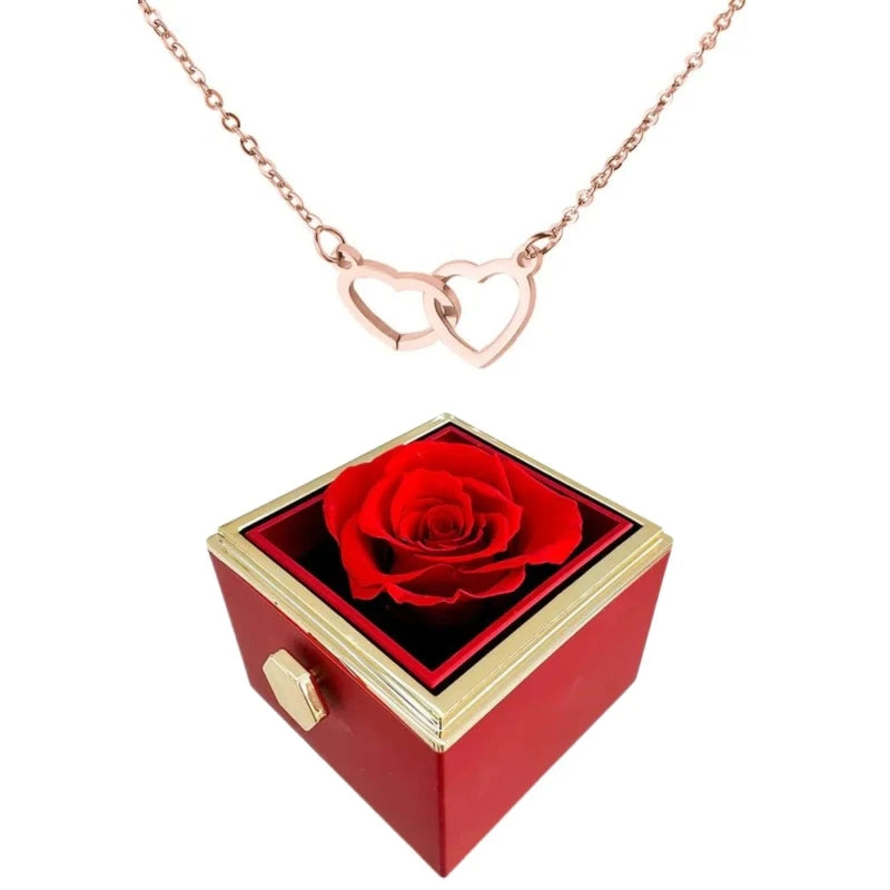 Koadclo | Heart Necklace with Rotating Rose Gift Box – Romantic Jewelry Set for Her