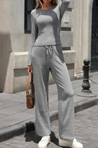 Ribbed Crop Top & Wide-Leg Trouser Co-ord Set