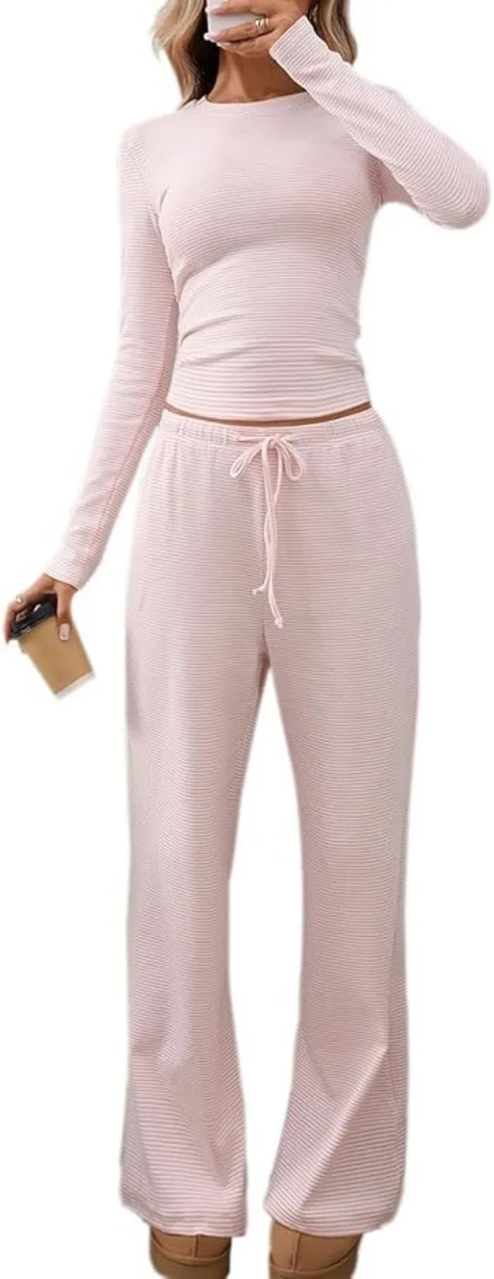 Ribbed Crop Top & Wide-Leg Trouser Co-ord Set