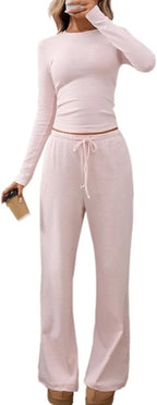 Ribbed Crop Top & Wide-Leg Trouser Co-ord Set