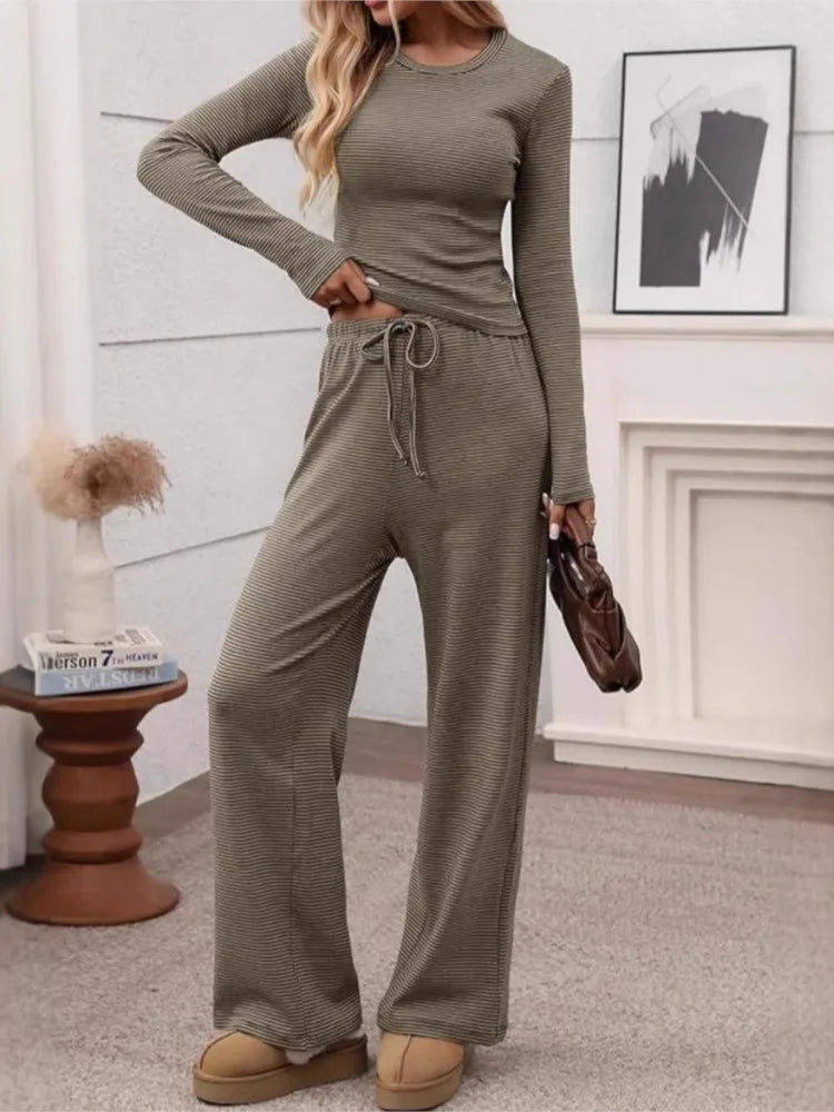 Ribbed Crop Top & Wide-Leg Trouser Co-ord Set