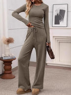 Ribbed Crop Top & Wide-Leg Trouser Co-ord Set