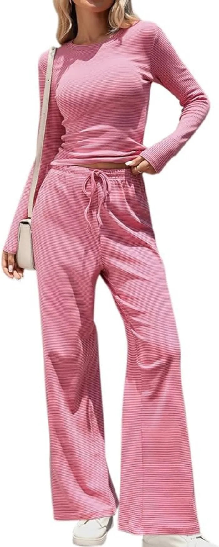 Ribbed Crop Top & Wide-Leg Trouser Co-ord Set