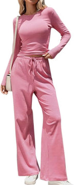 Ribbed Crop Top & Wide-Leg Trouser Co-ord Set