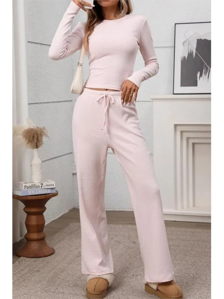 Ribbed Crop Top & Wide-Leg Trouser Co-ord Set