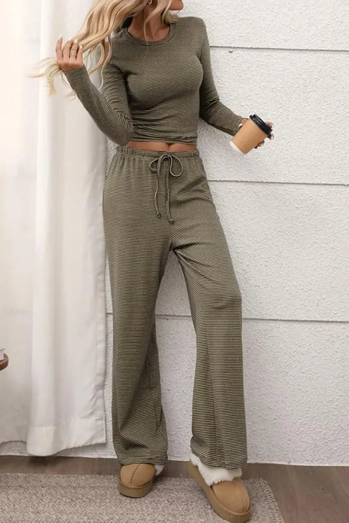 Ribbed Crop Top & Wide-Leg Trouser Co-ord Set