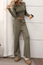 Ribbed Crop Top & Wide-Leg Trouser Co-ord Set
