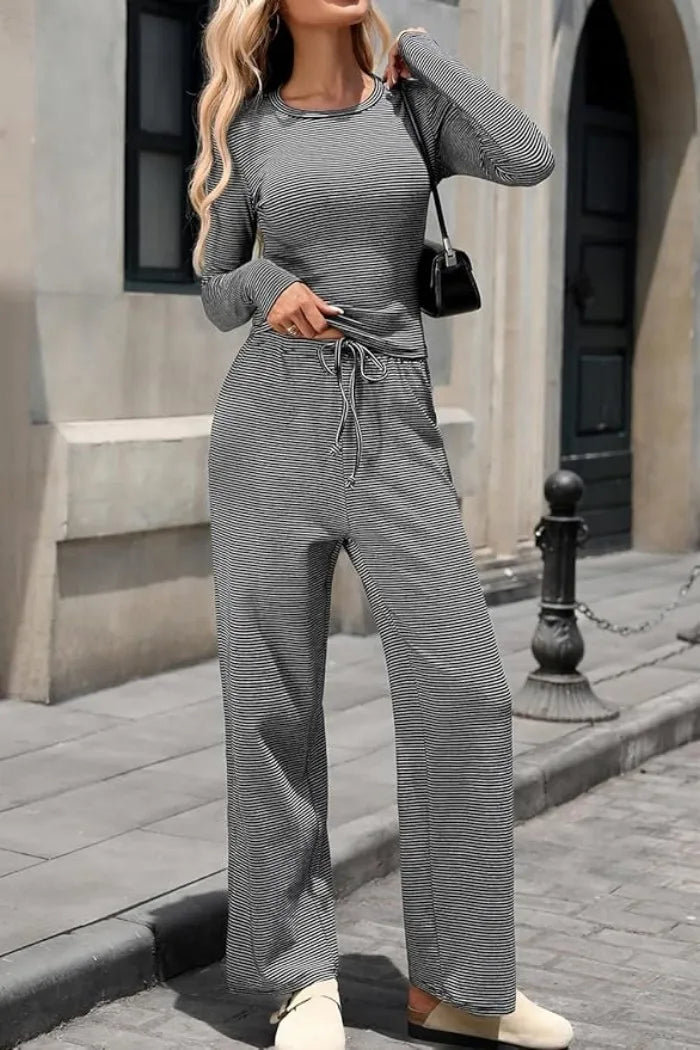 Ribbed Crop Top & Wide-Leg Trouser Co-ord Set