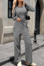Ribbed Crop Top & Wide-Leg Trouser Co-ord Set
