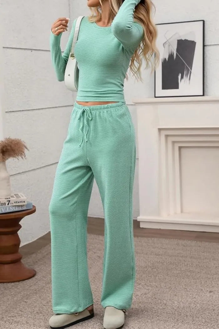 Ribbed Crop Top & Wide-Leg Trouser Co-ord Set