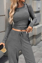 Ribbed Crop Top & Wide-Leg Trouser Co-ord Set