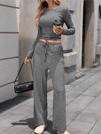 Ribbed Crop Top & Wide-Leg Trouser Co-ord Set