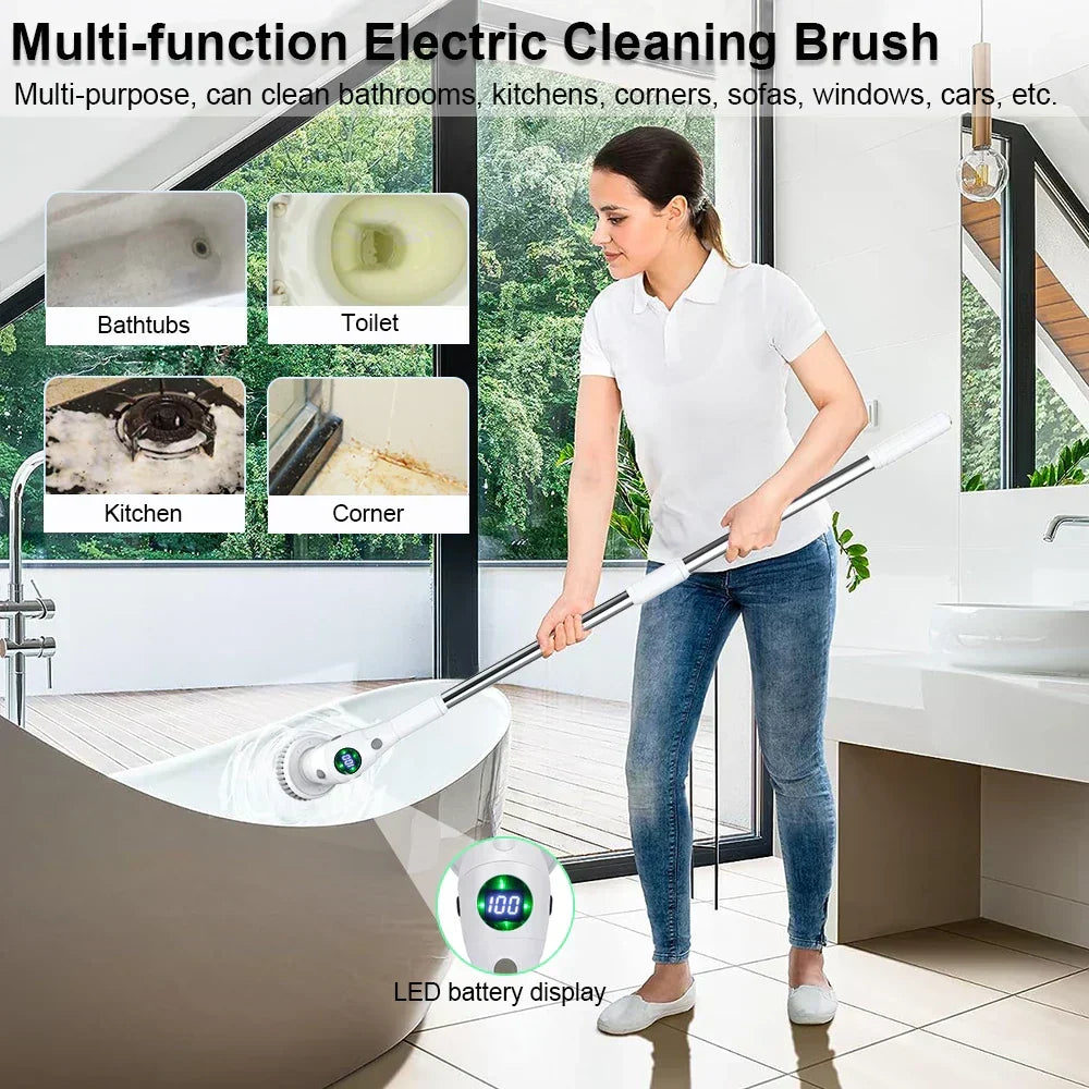 Koadclo | 8-in-1 Multifunctional Electric Cleaning Brush – Wireless & Rotating for Bathroom, Kitchen & Windows
