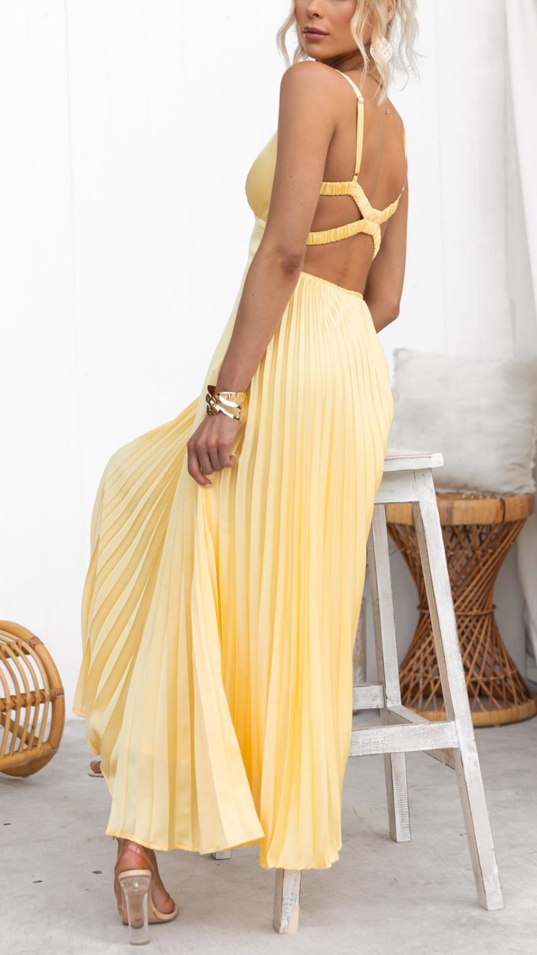 Solaria | Women’s Pleated Midi Dress in Sun Yellow