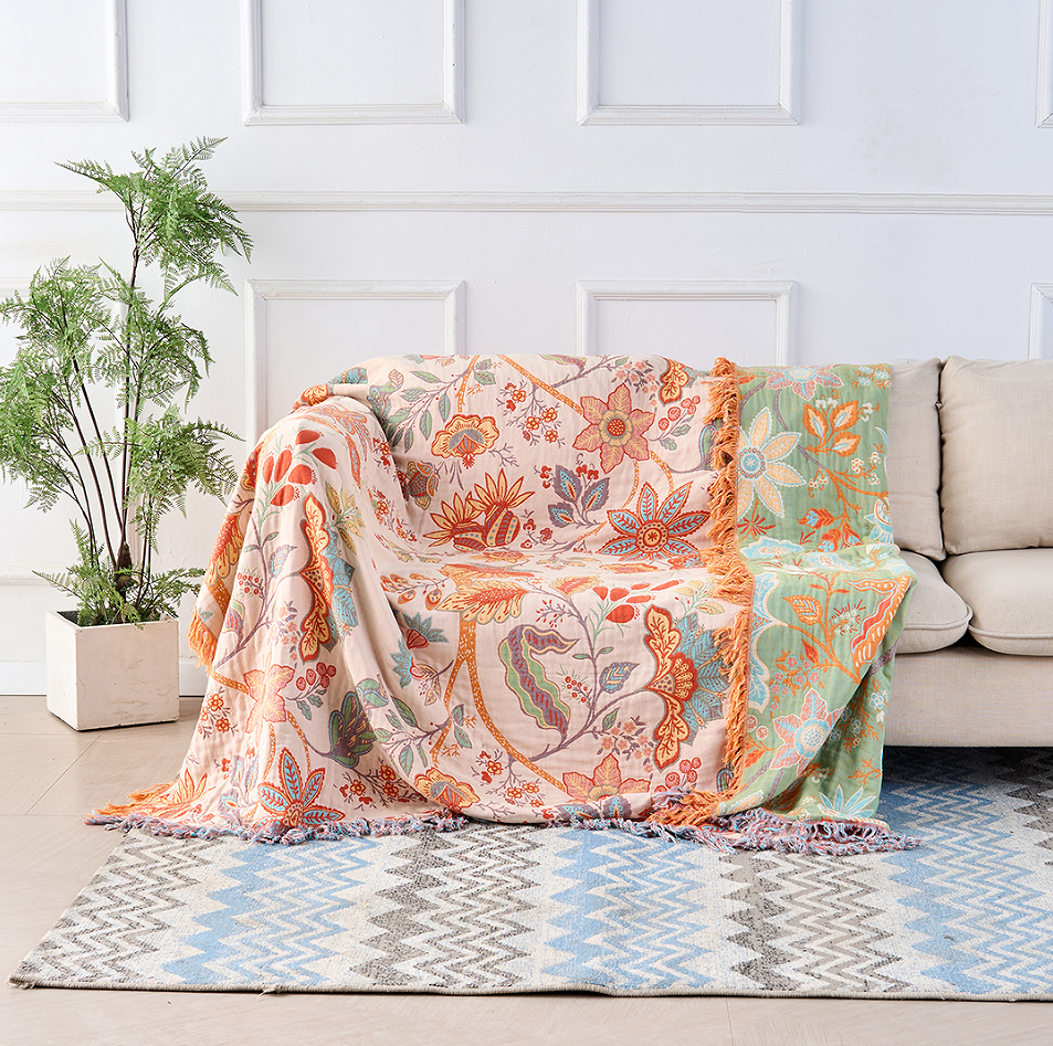 koadclo | Cotton Throw Blanket - Boho Floral Sofa Cover