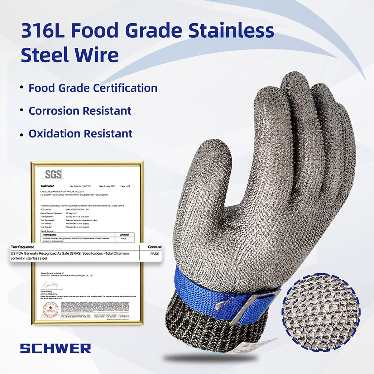Amtn Club | Food Grade Stainless Steel Mesh Metal Glove – Cut Resistant Safety Glove for Kitchen