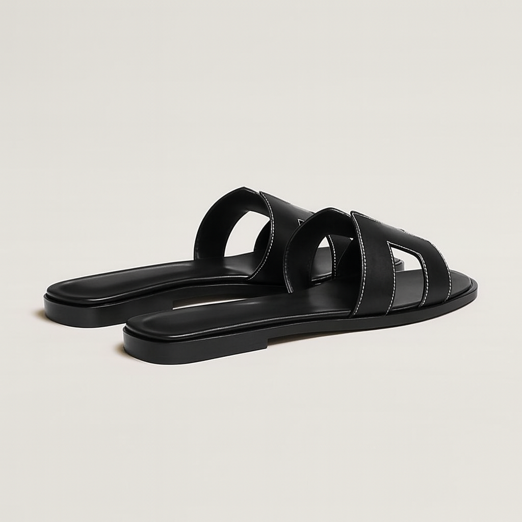 koadclo | Leather Flat Sandals with Cut Out Strap