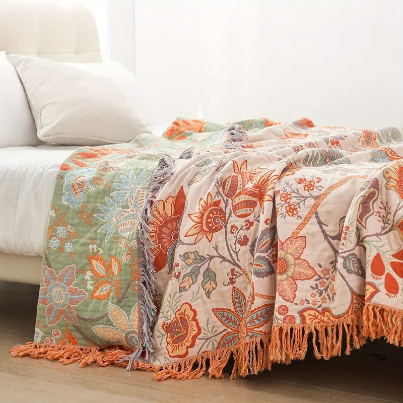 koadclo | Cotton Throw Blanket - Boho Floral Sofa Cover
