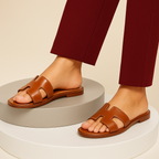 koadclo | Leather Flat Sandals with Cut Out Strap