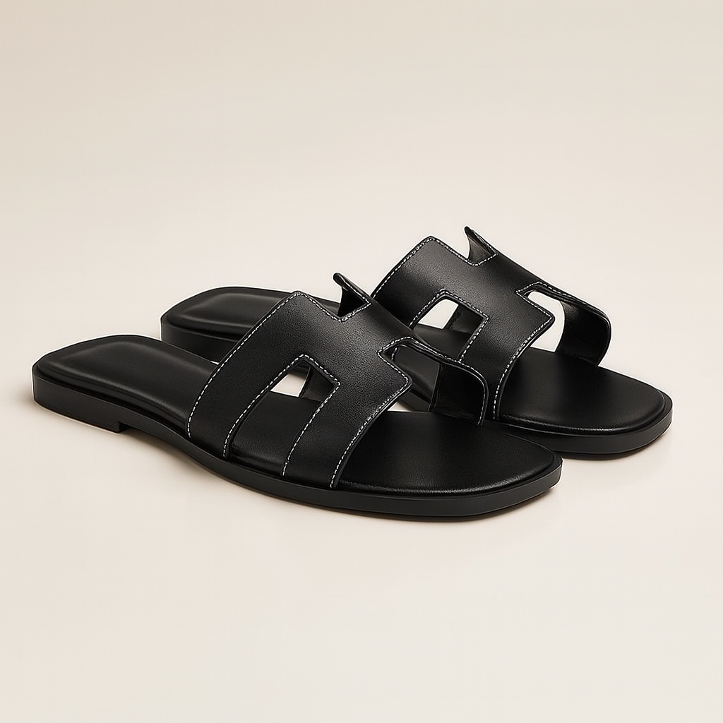 koadclo | Leather Flat Sandals with Cut Out Strap